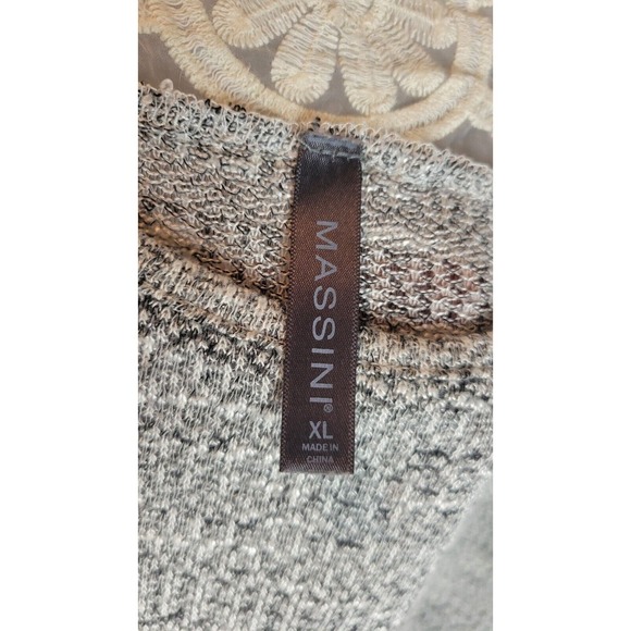 Massini Gray Knit Top XL Short Sleeve Lace Back Casual Blouse - Picture 2 of 5